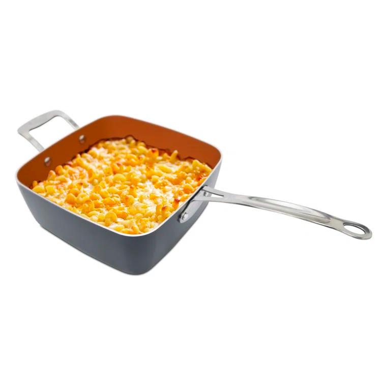 Gotham Steel Gotham Steel 9.5" Deep Squre Nonstick Pan with Steamer Tray, Fry Basket and Glass Lid