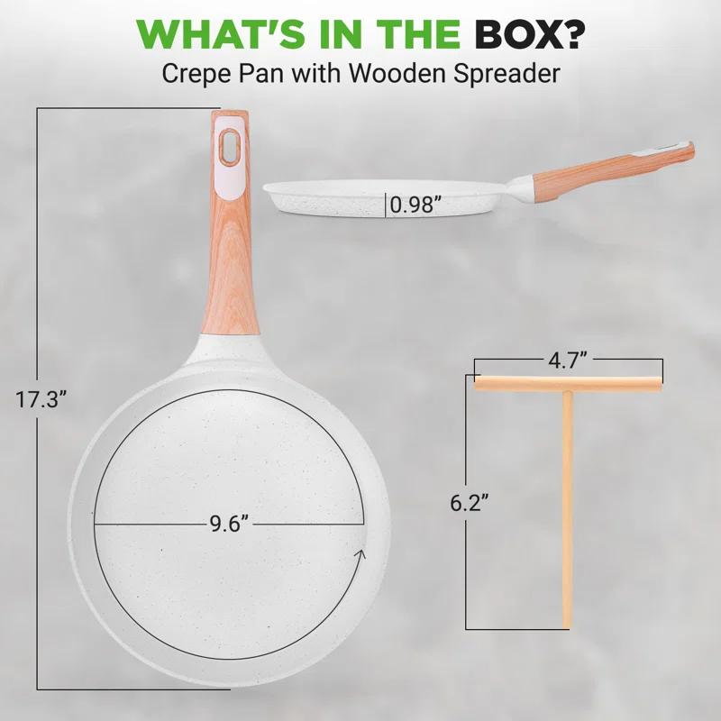 NutriChef Nutrichef 9.45” Non-Stick Crepe Pan With Wooden Spreader, Durable Marble Coated Dosa Pan, Bakelite Handle And Induction Bottom, Pfoa/Pfos Free, Dishwasher Safe, Even Heat Distribution