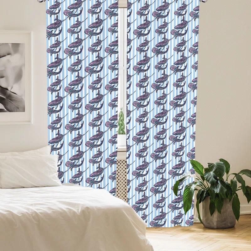 Ambesonne Whale Semi-Sheer Rod Pocket Curtain Panels | Wayfair