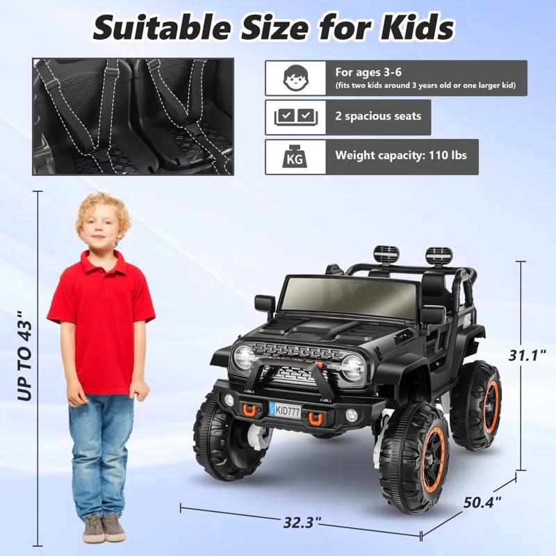 Ancheer 24V Real 2 Seater Ride On Toys Electric SUV Jeep Car With Remote Control,2WD/4WD Switchable, 4X100W Motor, Bluetooth, Music, USB, Lights