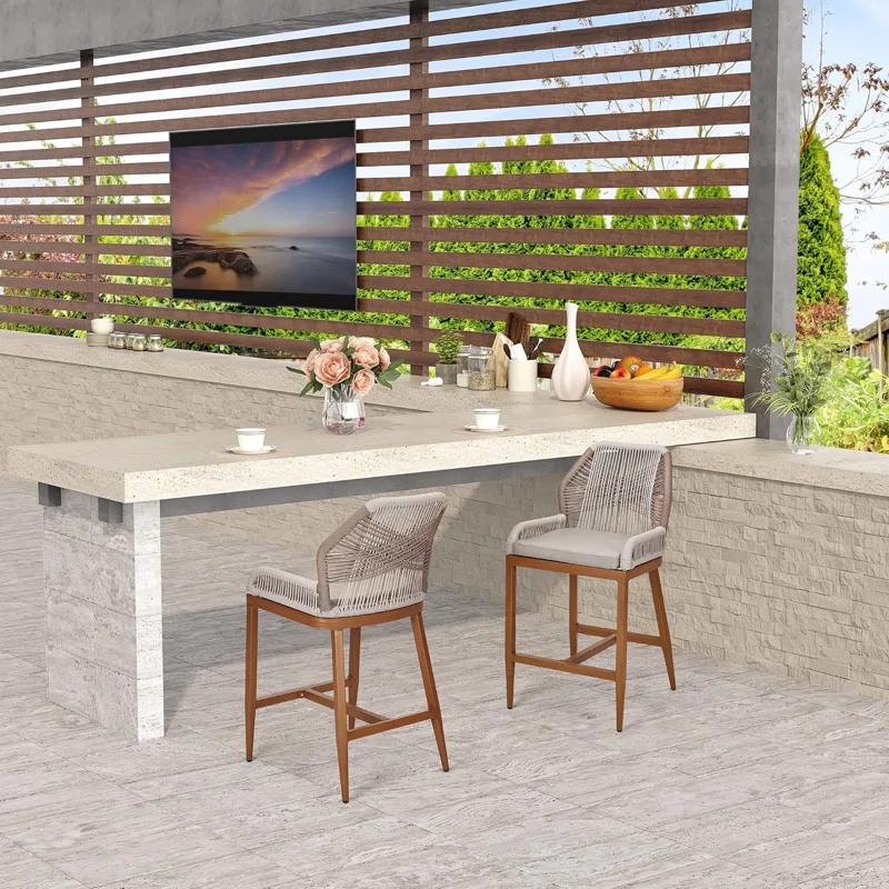 George Oliver 2 Pack Counter Height Bar Stools , Sponge Outdoor High Stool Set, Home Back Dining Chair With Backrest And Arm-Gray