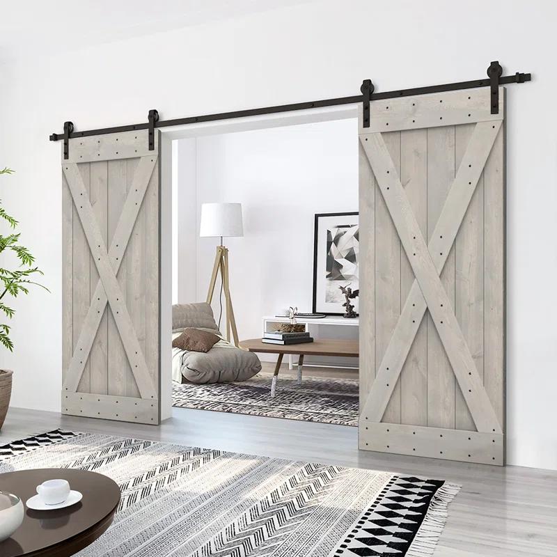 Calhome 84'' Solid Wood Paneled Painted with Installation Hardware Kit Barn Door