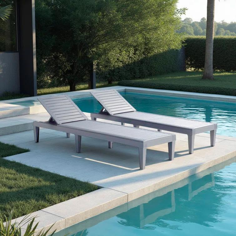Nestl Nestl Waterproof, Lightweight, and Adjustable Outdoor Polyresin Chaise Lounge Chair Set (Set of 2)