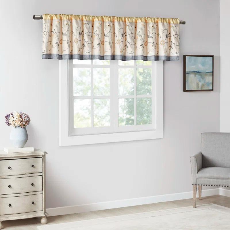 Madison Park Serene Floral Embroidered 50'' W Single Window Valance