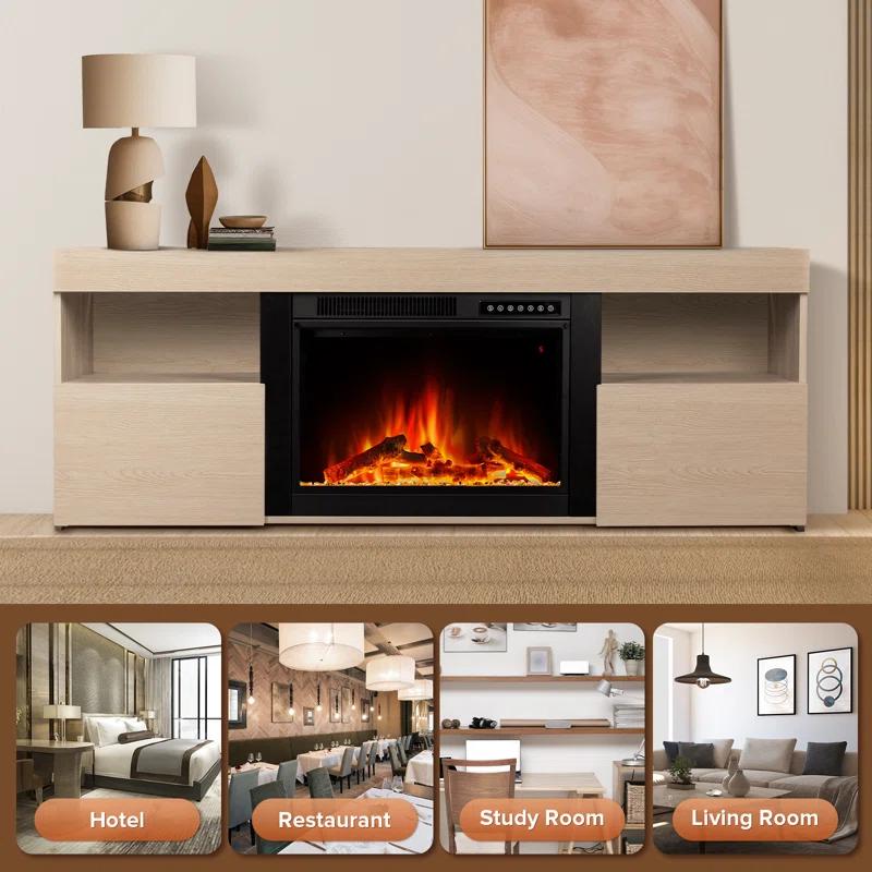 COWSAR COWSAR TV Stand for TVs up to 60" with Electric Fireplace with Remote Control,Adjustable Real 3d Flame Brightness