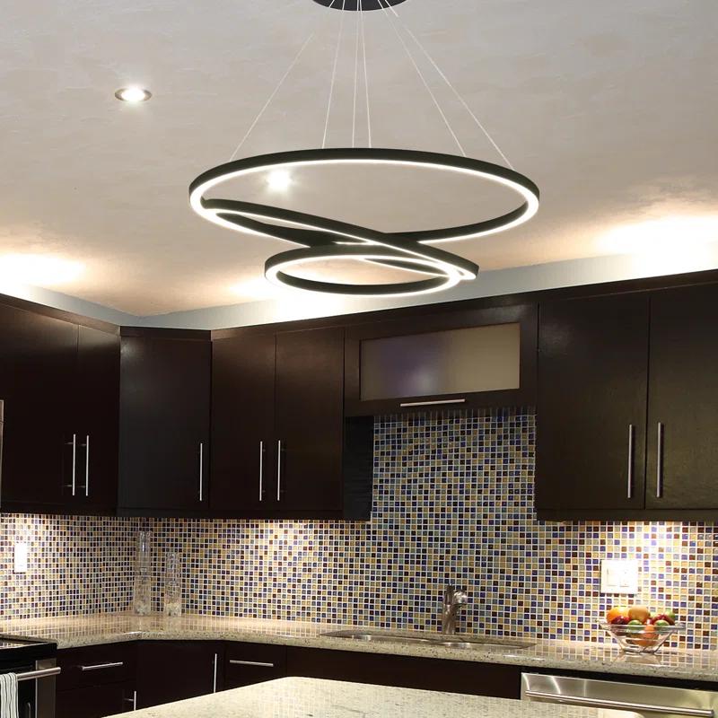 VONN Lighting Tania Trio 32-in Integrated LED Ring Pendant Height Adjustable ETL Certified Circular Chandelier