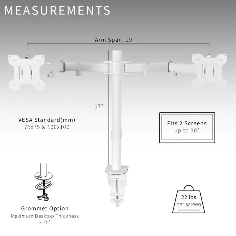 Vivo VIVO Dual Monitor Desk Mount Adjustable Stand, Fits Screens up to 30", STAND-V002 Series