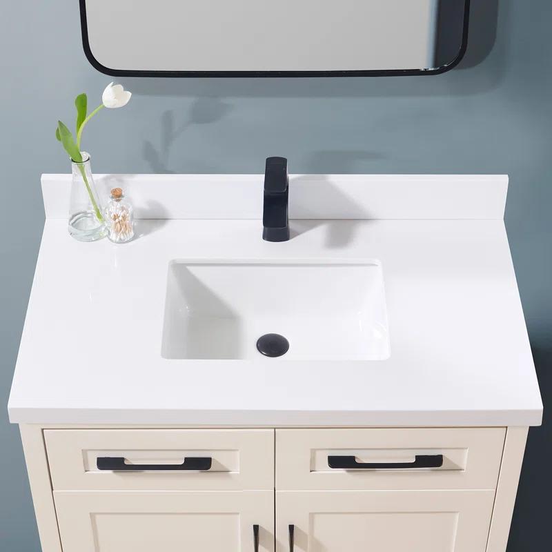 37" Single Bathroom Vanity Top in Snow White with Sink