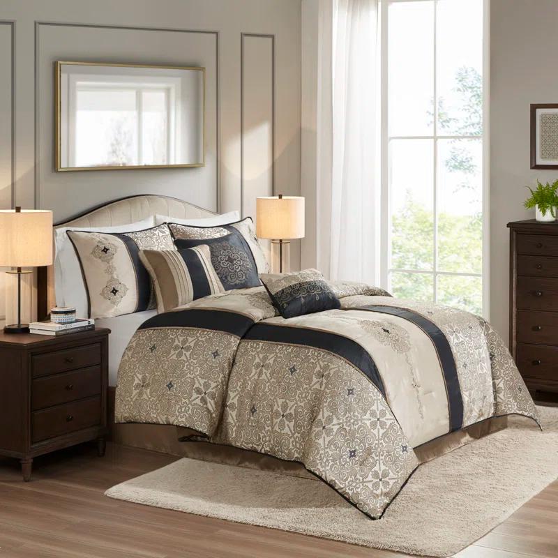 Madison Park Donovan 7 Piece Jacquard Comforter Set with Throw Pillows