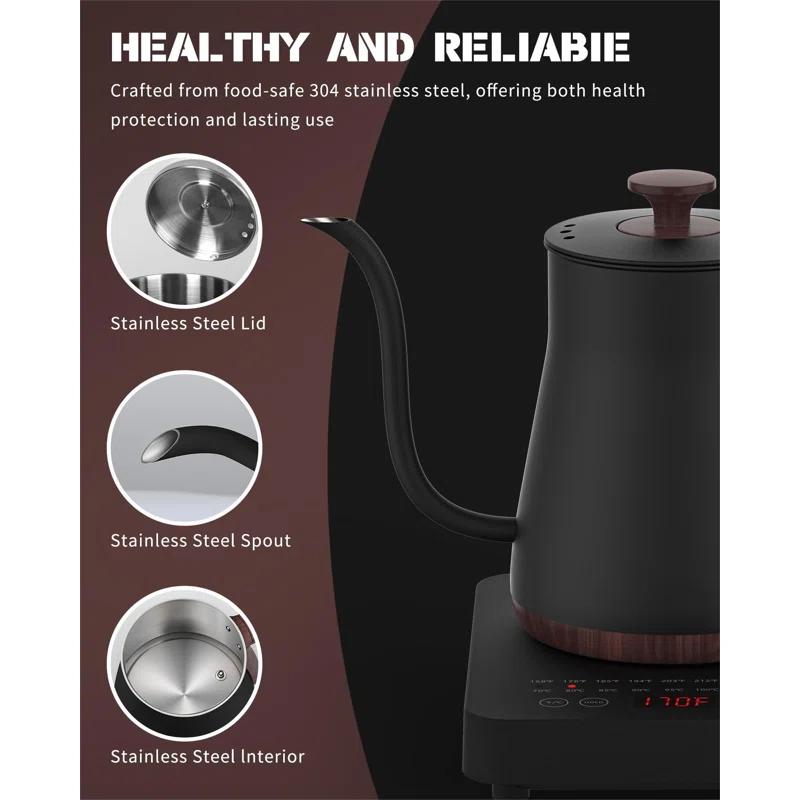 MARLIN MANUFACTURING COMPANY, INCORPORATED Electric Kettle, Electric Gooseneck Kettle With 6 Temperature Control Presets And LED Display, 0.8L/27.05Oz, 0.8Mm Ultra-Fine Spout, 304 Stainless Steel Inner, 1000W Gooseneck Kettle, Matte Black