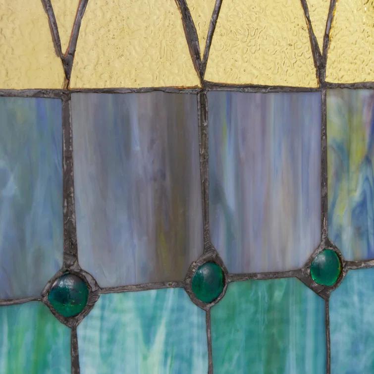 Loon Peak® 36"H Aqua Victorian Cathedral-Inspired Stained Glass Window Panel