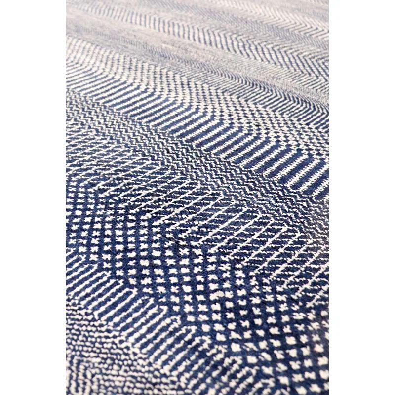 Pasargad Hand-Knotted Wool/Silk Area Rug in Navy/Ivory | Wayfair