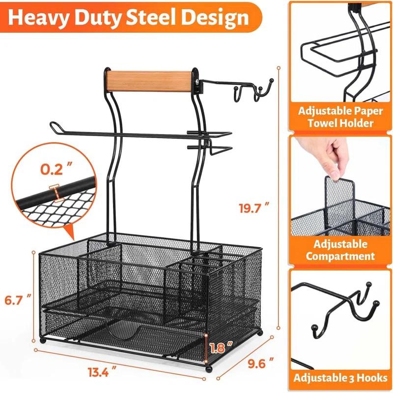AMADA Large BBQ Utensil Storage Box With Drawer, Picnic Camping Storage Box With Paper Towel Holder, BBQ Tool Storage Box, Ideal Storage Box For Picnic Condiments And Outdoor Grill Accessories
