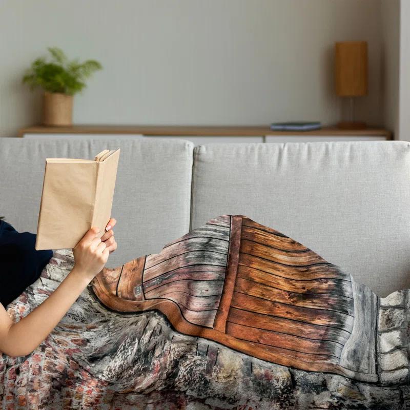 Ambesonne Ambesonne Rustic Fleece Throw Blanket Old Brick Stone Oval Door Brown and Grey