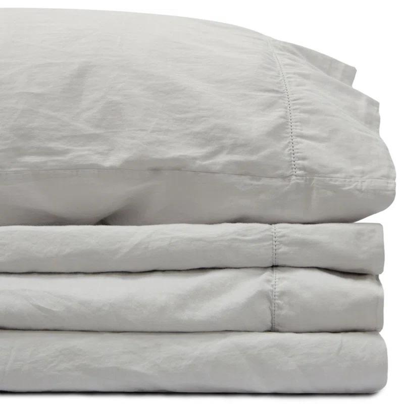 Jennifer Adams Home Relaxed Long-Staple Garment-Washed Cotton 4pc. Percale Sheet Set