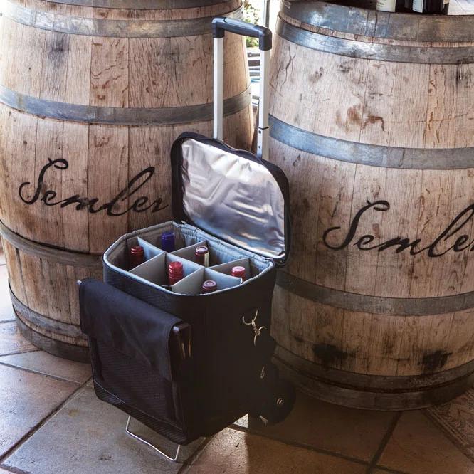 Arlmont & Co. Cellar 6-Bottle Wine Carrier & Cooler Tote with Trolley - Insulated Traveling Portable Wine Bag