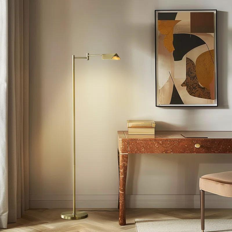 Brightech Leaf 53 in. Industrial Vintage Reading Floor Lamp with Metal Shade and 3-Way Dimming Options - Integrated LED Light