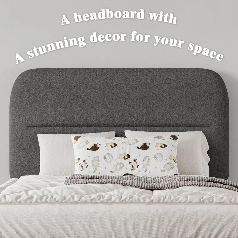 Manfred Boucle Upholstered Cloud Bed Frame with Rounded Corners Headboard, Soft Platform Bed Frame with Thickened Footboard