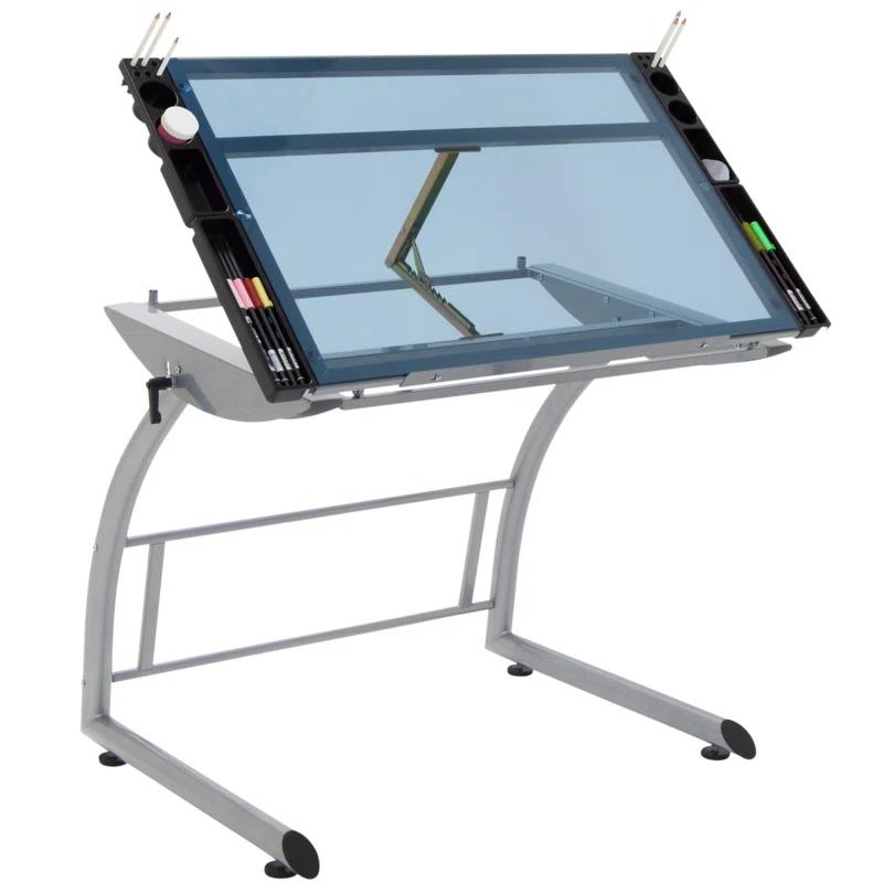 Inbox Zero Cournoyer Glass Top Metal Base Drafting Table