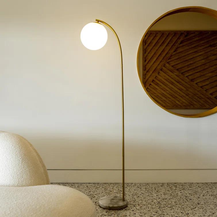 Brightech Luna Drop 75 in. Modern LED Arched Standing Floor Lamp with Frosted Glass Globe Shade
