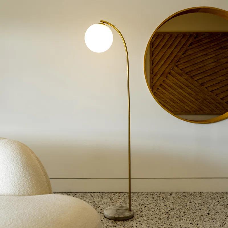 Brightech Luna Drop 75 in. Modern LED Arched Standing Floor Lamp with Frosted Glass Globe Shade