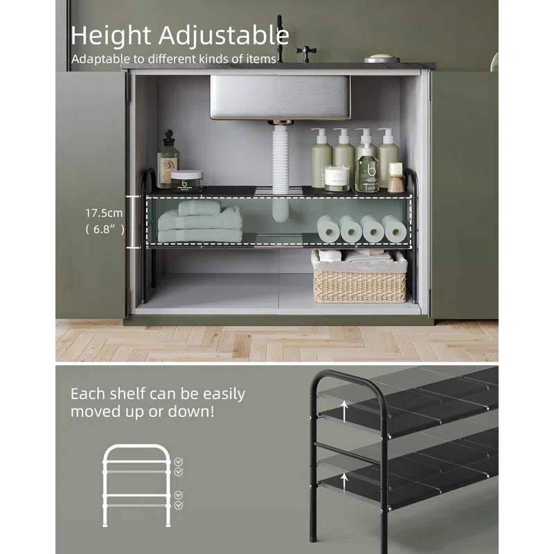 THE GLAMOUR BOUTIQUES Under Sink Organizers And Storage, 2 Tier Expandable Under Cabinet Organizer Shelf With 8 Removable Panels,Expandable Shelf For Cupboard,Kitchen,Bathroom,Shoe Storage Rack