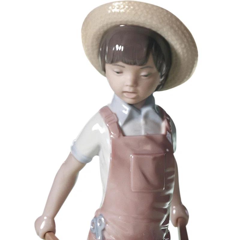 Lladro Wheelbarrow with Flowers Boy Figurine