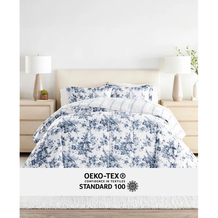 Becky Cameron Stone All Season Down-Alternative Comforter Set in Cabbage Rose Stripe & Reviews | Wayfair