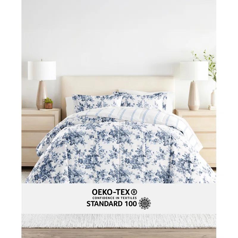 Becky Cameron Stone All Season Down-Alternative Comforter Set in Cabbage Rose Stripe & Reviews | Wayfair