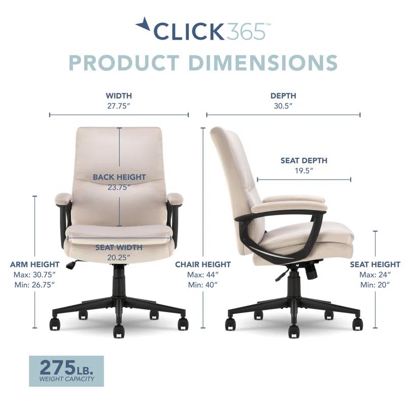 CLICK365 Click365 Classic Comfort Executive Office Chair, Ergonomic Mid-Back, Double-Layer Seat Cushion
