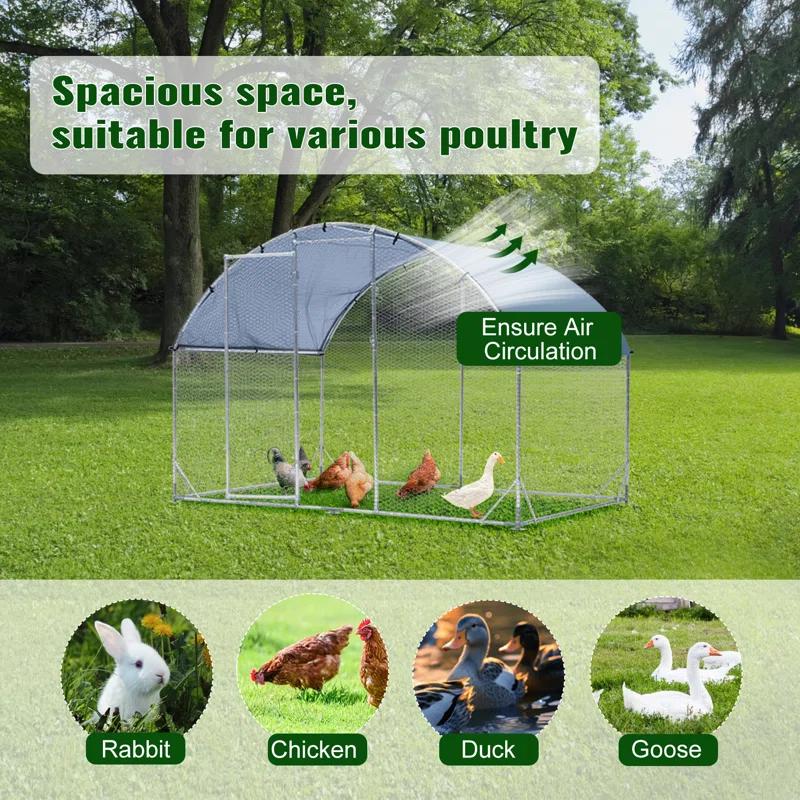 Tucker Murphy Pet™ Large Garri Metal Chicken Run with Waterproof and Anti-UV Cover, Dome Shaped Walk-in Fence Cage Hen House for Outdoor and Yard Farm Use, 9.2' x 6.2' x 6.5'