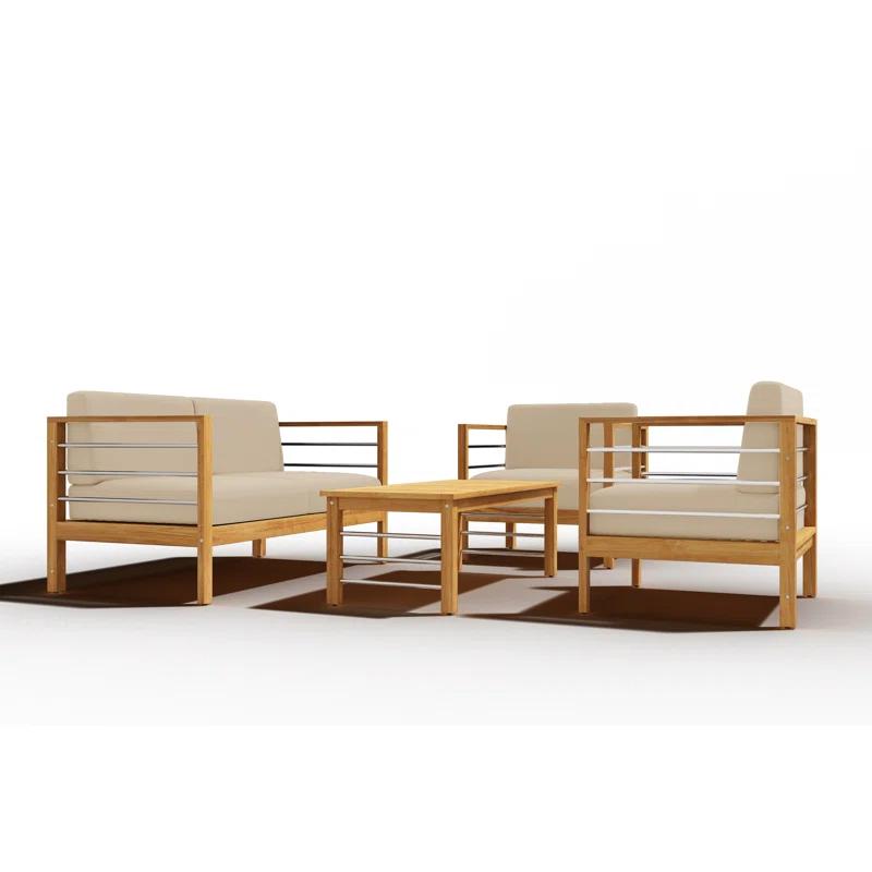 Loon Peak® Joriene 3-Person Teak Outdoor Sofa with Sunbrella Dupione Cornsilk Cushion