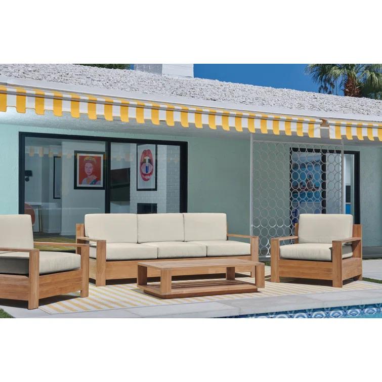 Miguelina 87'' Wide Straight Teak Patio Sofa with Sunbrella® Cushions