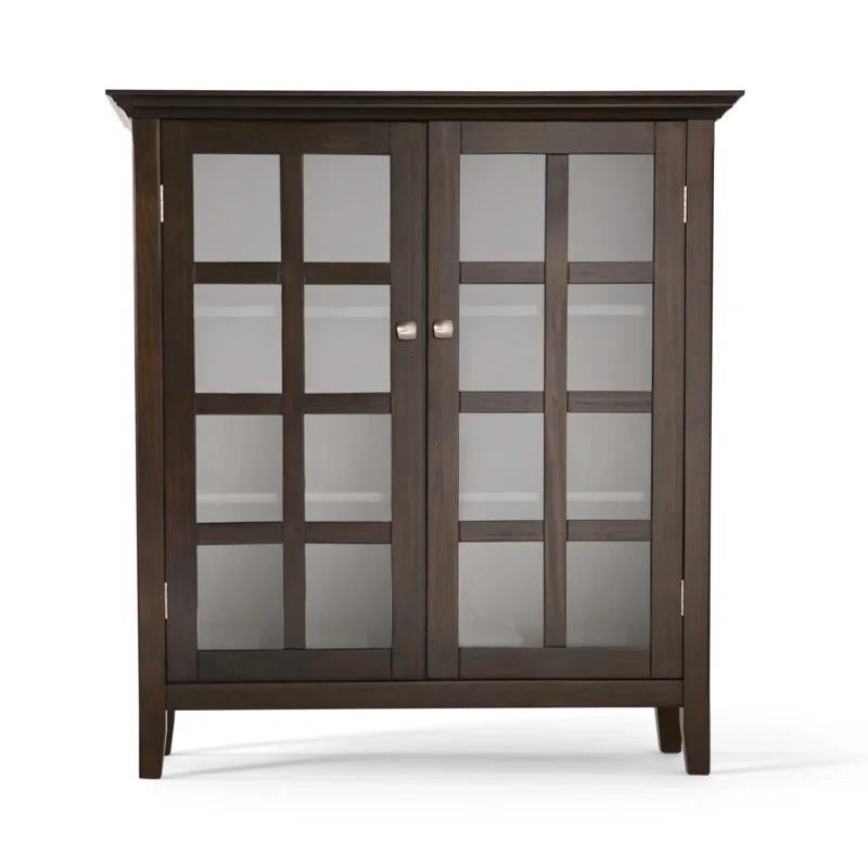 Simpli Home Acadian Solid Wood Shelf Storage Cabinet with Glass Doors and Adjustable Shelves