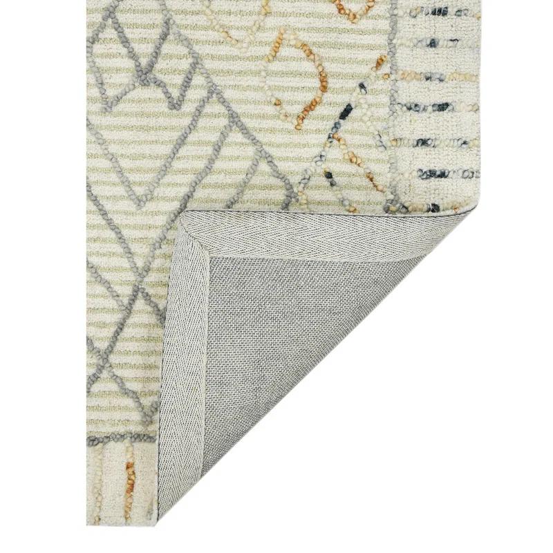 Union Rustic Ahnjayla Geometric Handmade Looped/Hooked Wool Area Rug in Ivory