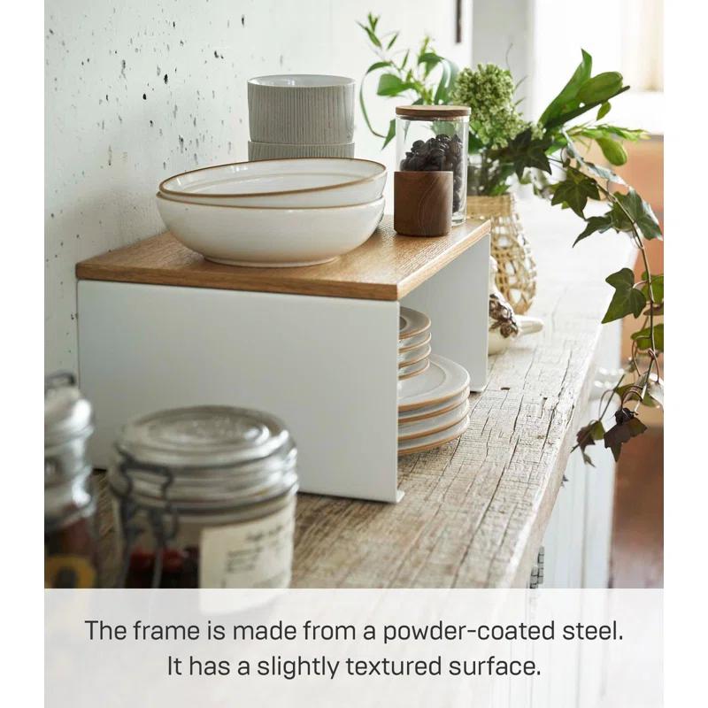 Tosca Yamazaki Home Wood-Top Stackable Kitchen Rack, Modern Counter Shelf Organizer