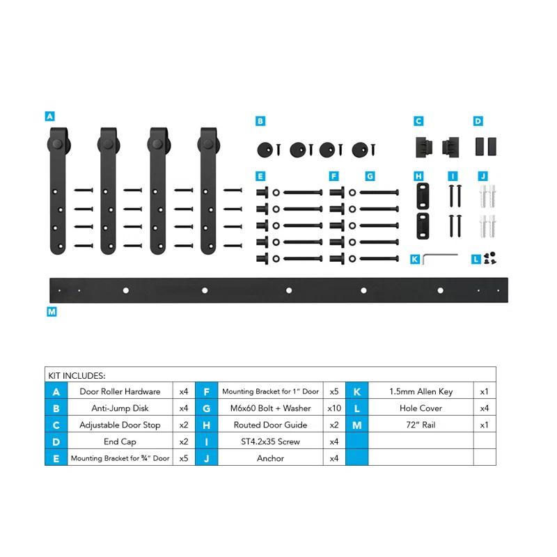American Pro Decor 4 ft Solid Steel Mini Sliding Rolling Barn Door Hardware Kit for Double Wood Doors