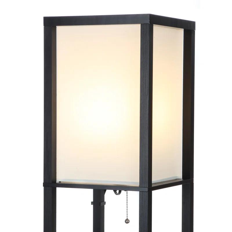 Brightech Maxwell 63 in. USB and Wireless Charging LED Floor Lamp with White Fabric Square Shade