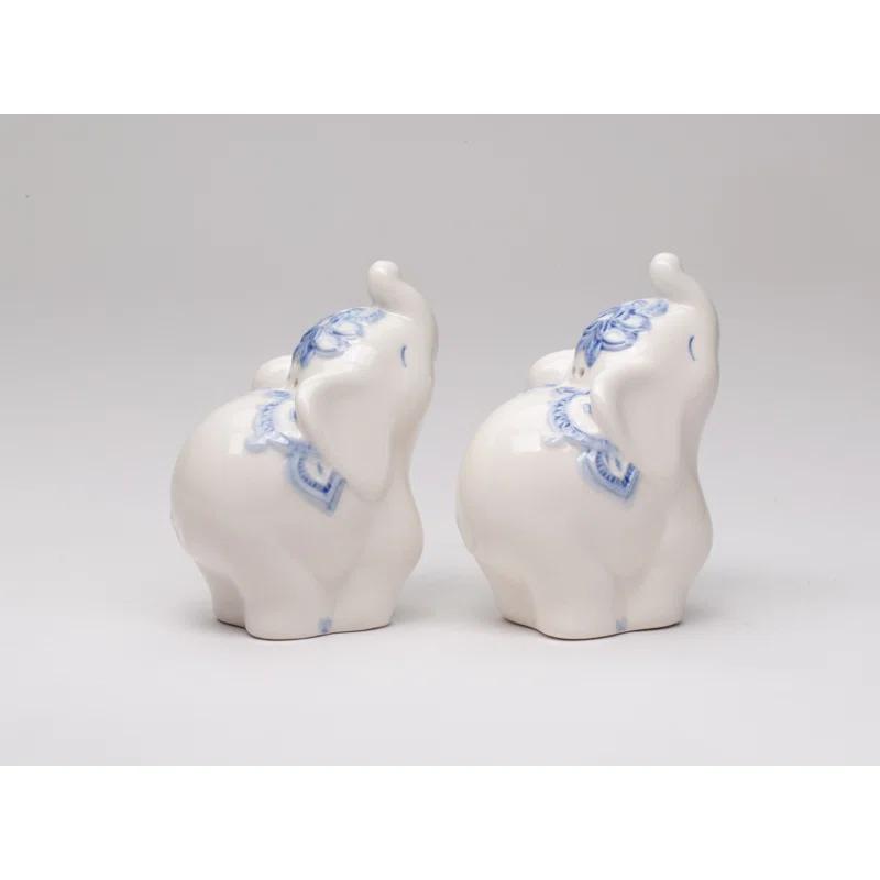 Cosmos Gifts Blue Print Elephant Salt and Pepper Shaker Set (Set of 2)