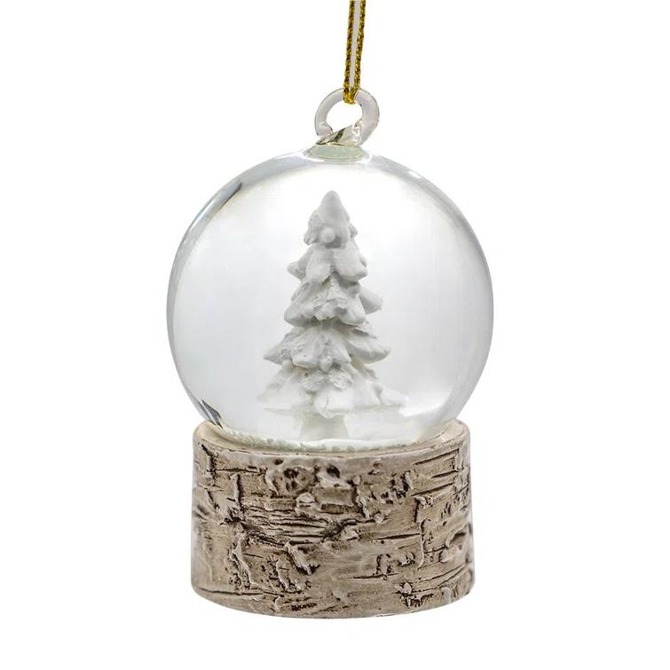 A&B Home Resin Glass Water Globe W/Tree & Birch Color Base Ornament - Set of 6 - Brown (Set of 6)