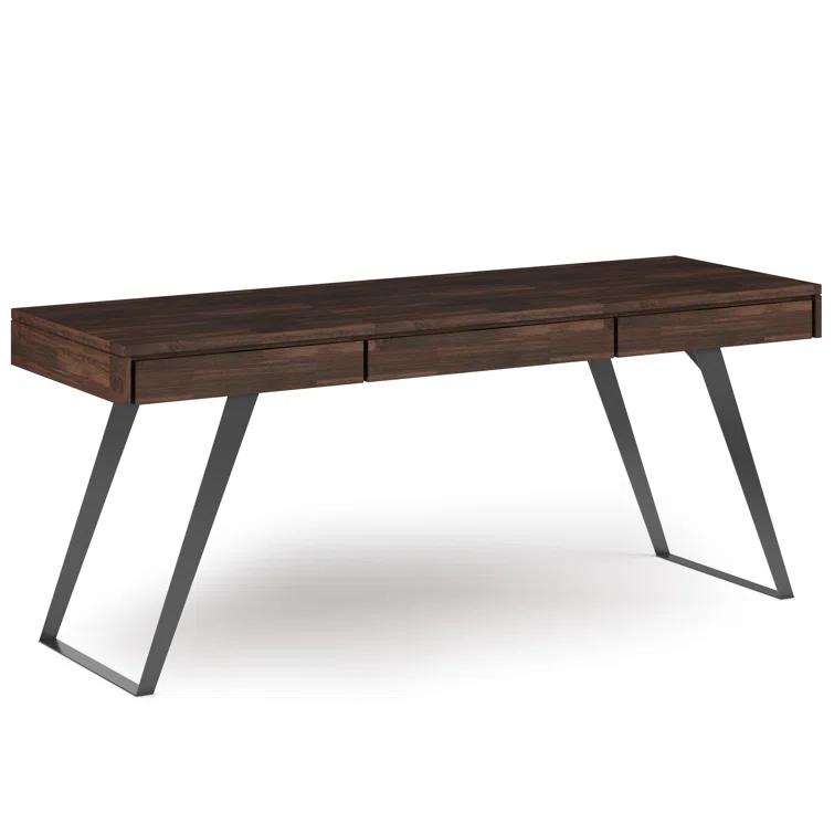Simpli Home Lowry Solid Acacia Wood Desk, Industrial Style with Keyboard Tray and 2 Drawers