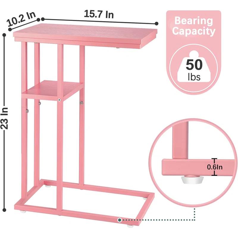 C Shaped End/ Side Table for Couch and Bed, Small Spaces, Living Room, Bedroom, Rustic Snack Table