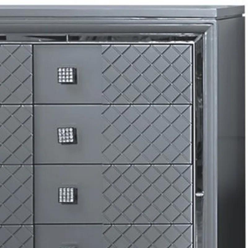 Benjara Seri Tall Dresser Chest With 5 Drawers, Diamond Pattern, Solid Wood