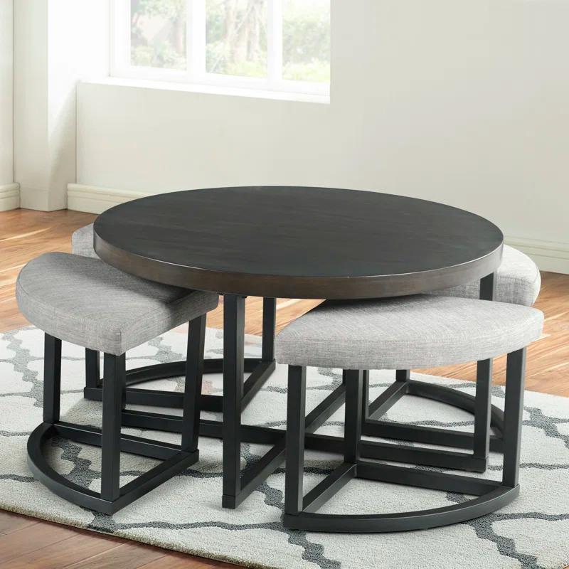 17 Stories Stannos 36" Round Coffee Table with 4 Stools