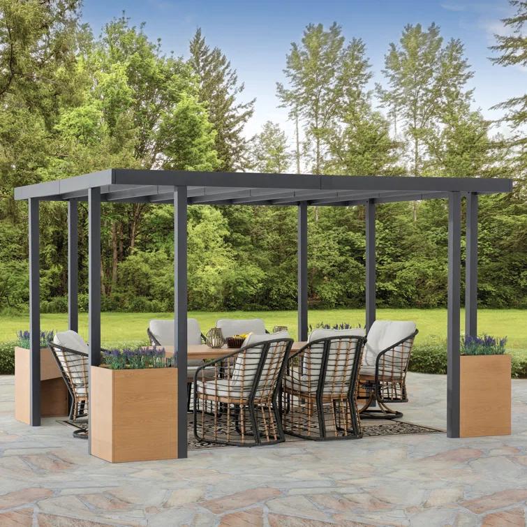 Sunjoy Sunjoy Marbella Pergola 10 x 12 ft. Outdoor Black Steel Frame Pergolas All-Season Durability High-Wind Rating for Outdoor Patio Deck Garden