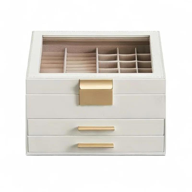 Stack man Big And Small Jewelry, Modern Style, 8 X 9.1 X 5.3 Inches, Valentine's Day Gift, Cloud White And Gold Color UJBC239WT