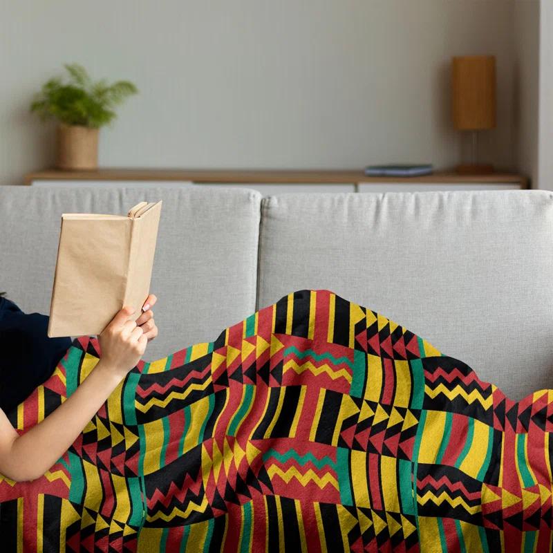 Ambesonne Ambesonne Kente Pattern Fleece Throw Blanket Zimbabwe Multicolor