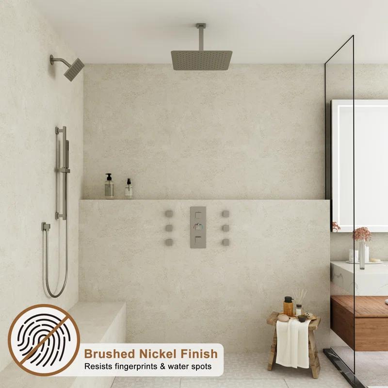 Rainfall Symphony 16inch Dual Shower Head Rainfall Thermostatic Shower System with 16-inch Slide Bar and Body spray