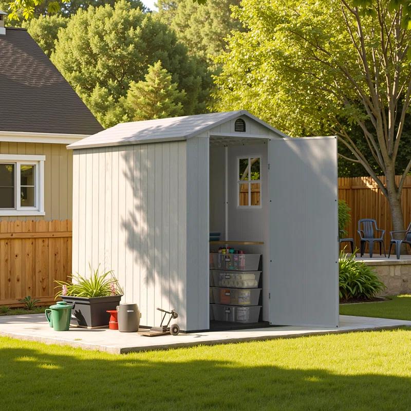 Patiowell 4 ft. W x 6 ft. D Plastic Storage Shed with Floor, Resin Shed with Window and Lockable Door