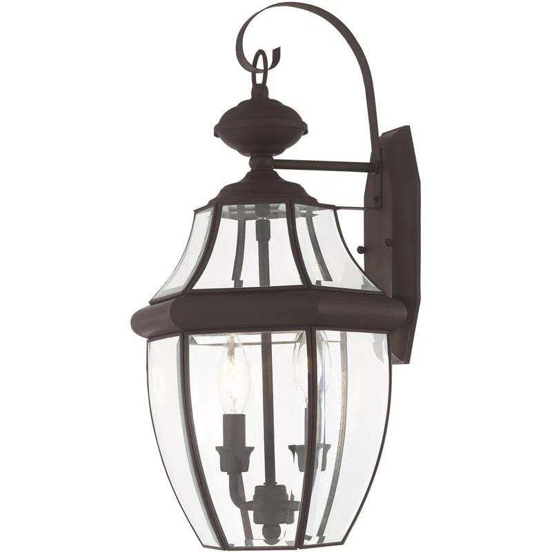 Lighting Lumens 10.5in 2-Light Outdoor Wall Lantern Pendant Fixture with Clear Beveled Glass Shade